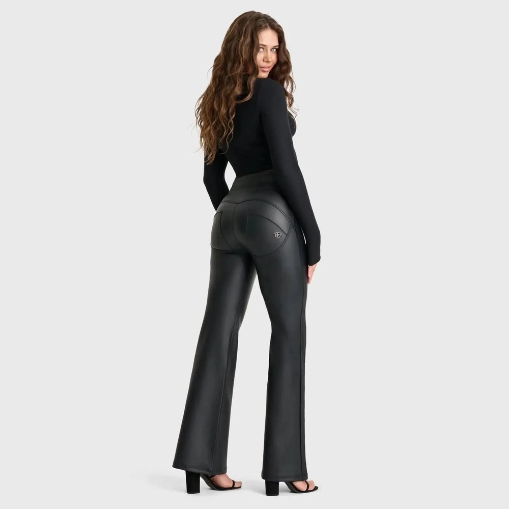 Women's Black Faux Leather Flared Pants